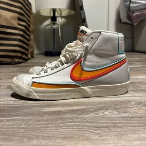 Nike High-Top Sneakers White with Orange, Red & Teal Swoosh